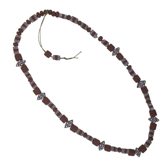 Millefiori Clay Necklace & Worry Beads Handmade Purple and Brown Clay Beads - Picture 2 of 8